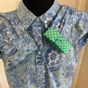 Talbots Blue Print Long Sleeved Blouse